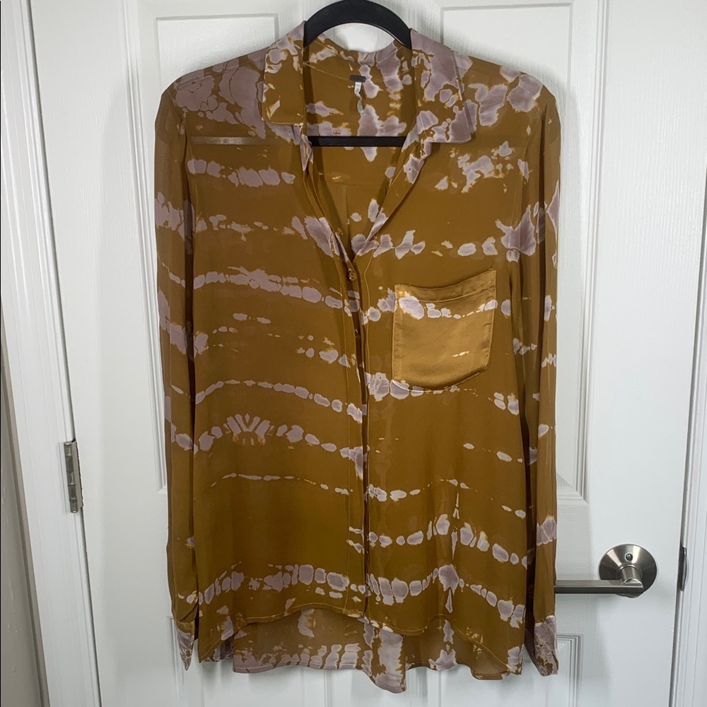 YFB brown tie-dye ink blot print blouse sheer size medium